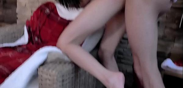  Naughty teen gets drilled from behind by Santas candy stick!